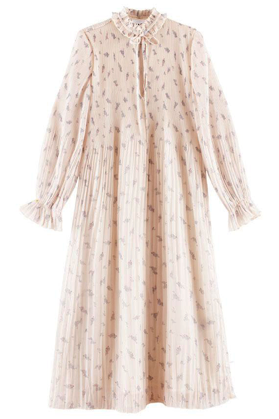 ganni pleated georgette dress egret Ganni egret pleated georgette