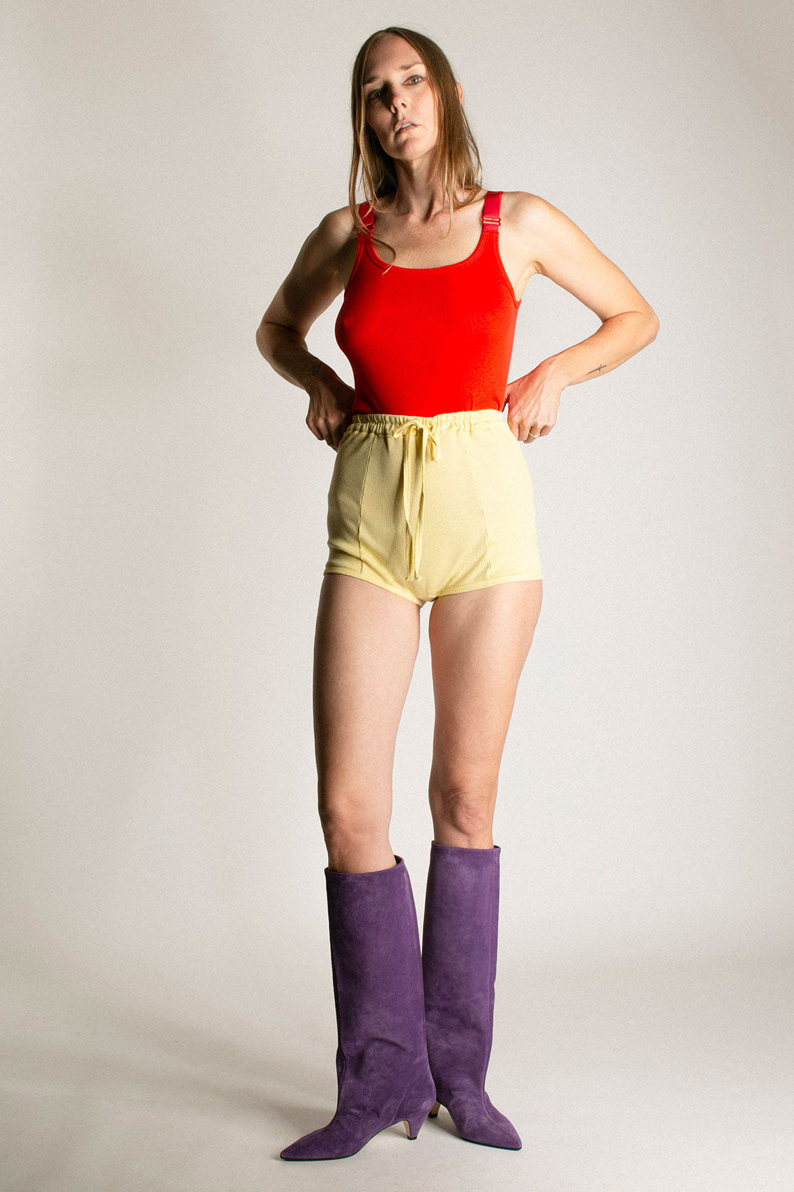 Light Yellow Ribbed Short Pant