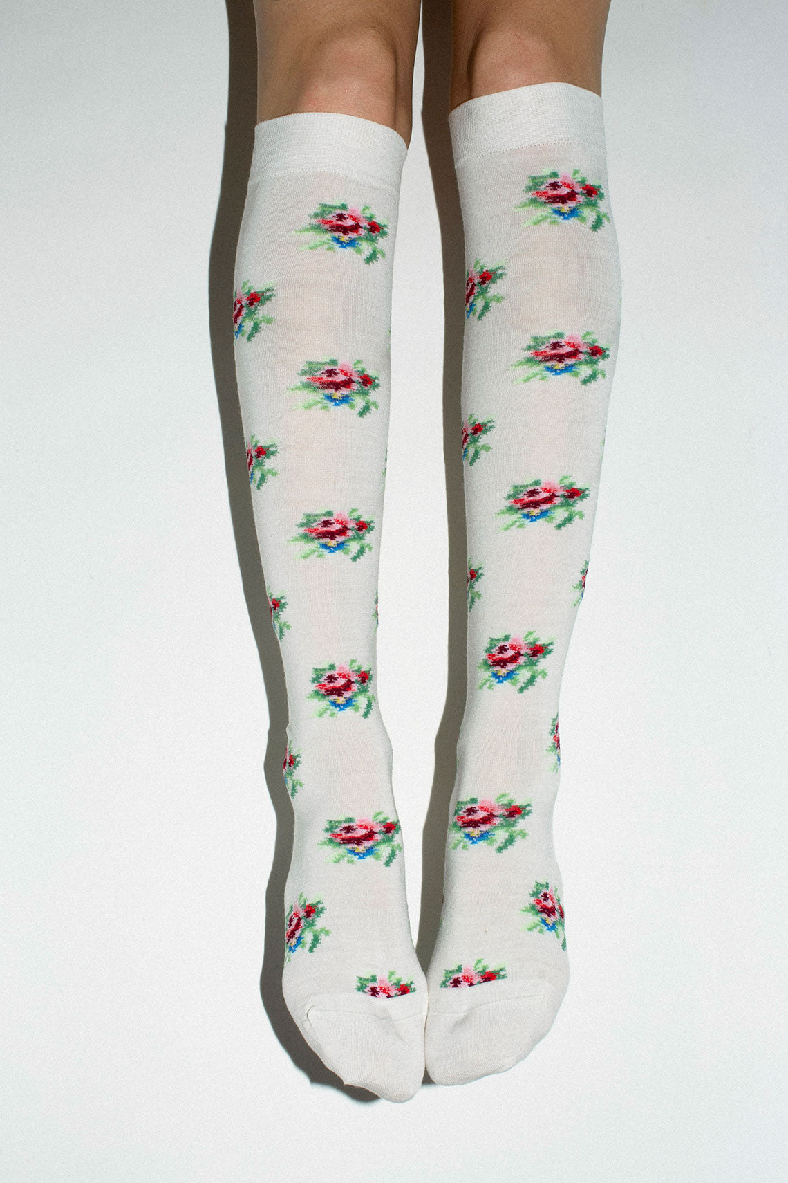 Off White Rose Knee Sock