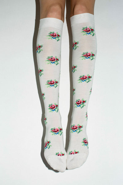 Off White Rose Knee Sock