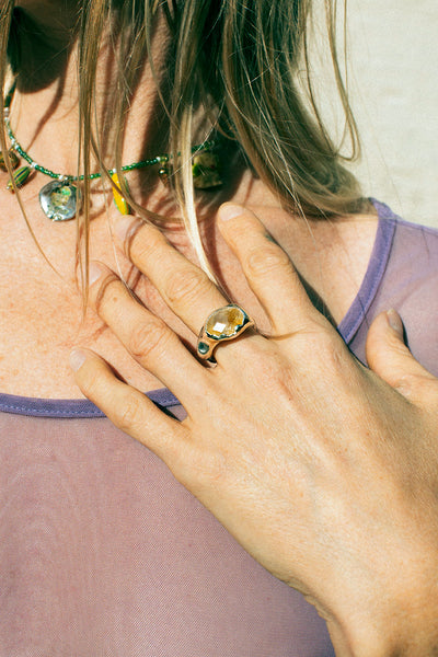 Golden Thread Ring with Rutilated Quartz