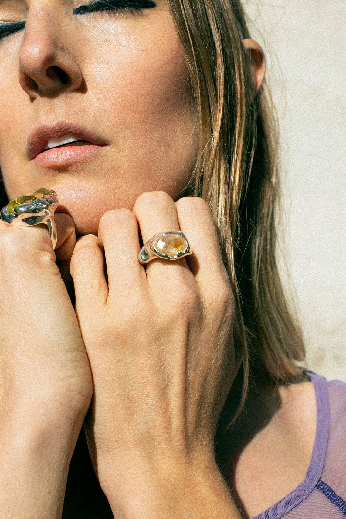 Golden Thread Ring with Rutilated Quartz