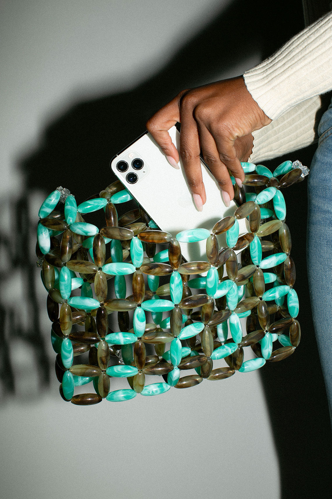 Turquoise & Coffee Beaded Bag