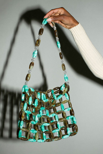 Turquoise & Coffee Beaded Bag