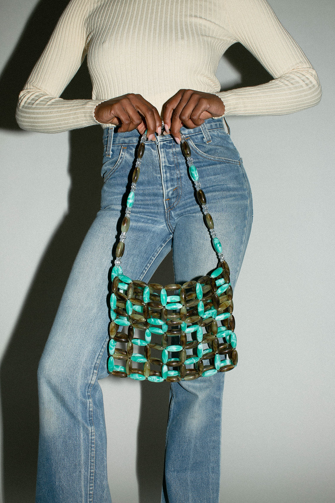 Turquoise & Coffee Beaded Bag