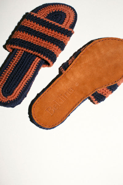 Terra & Navy Crochet Slides