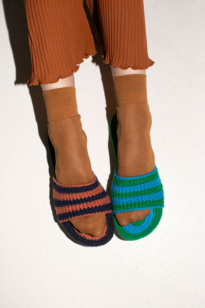 Terra & Navy Crochet Slides