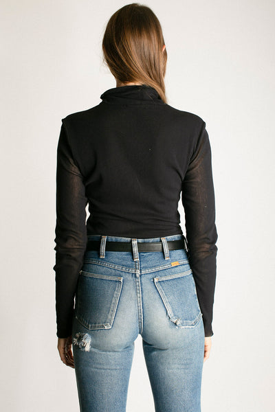 Black Double Mesh Turtleneck