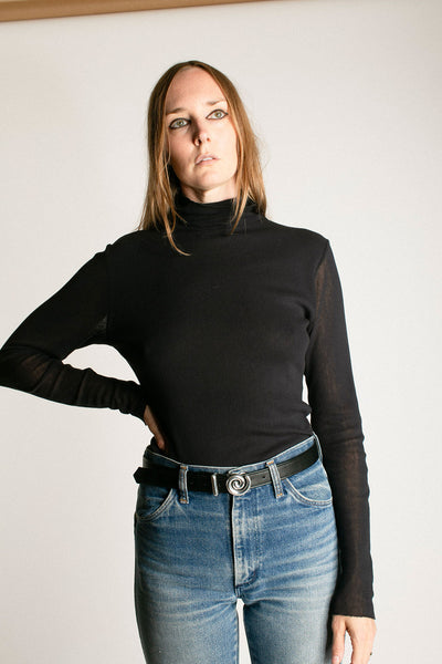 Black Double Mesh Turtleneck