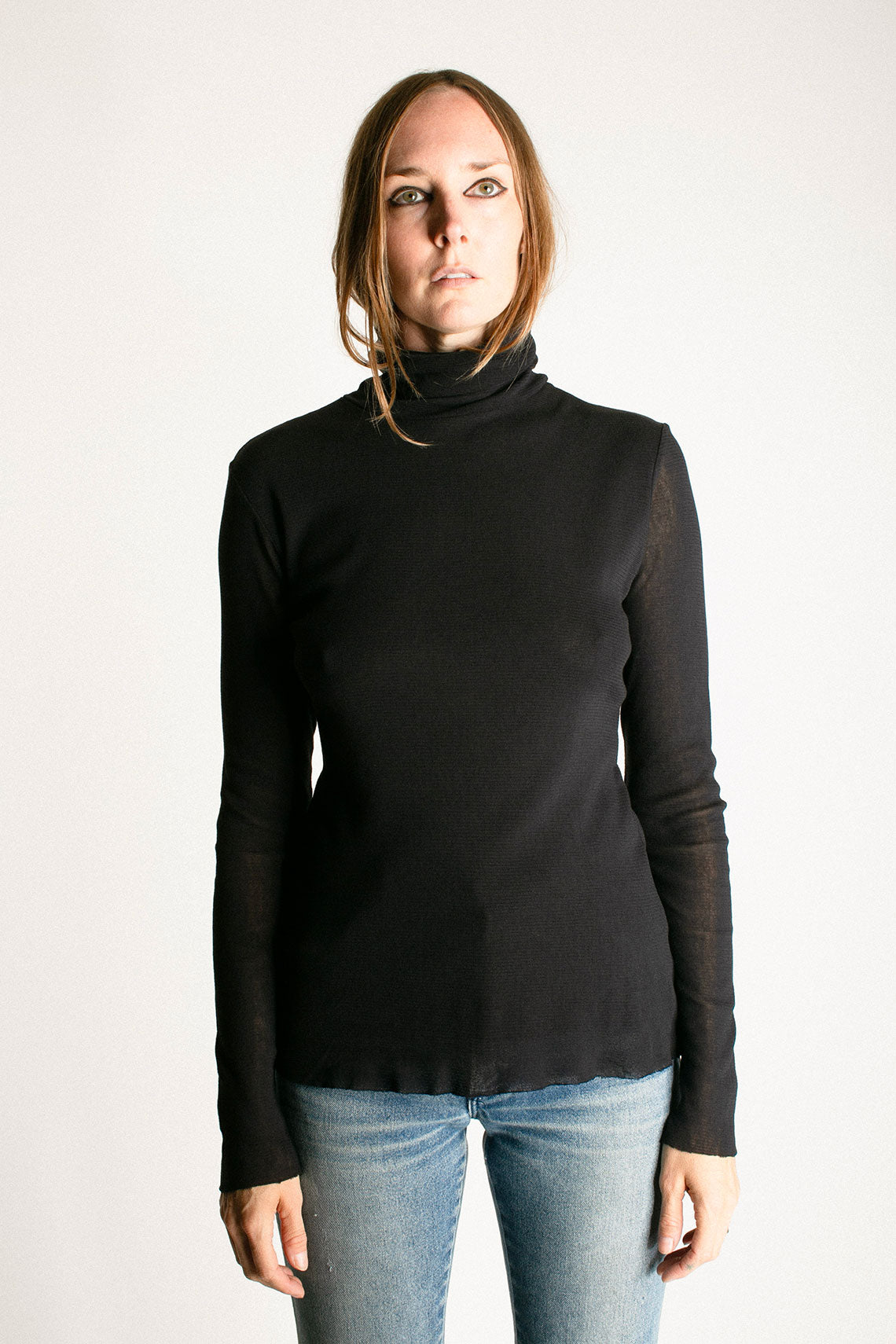 Black Double Mesh Turtleneck