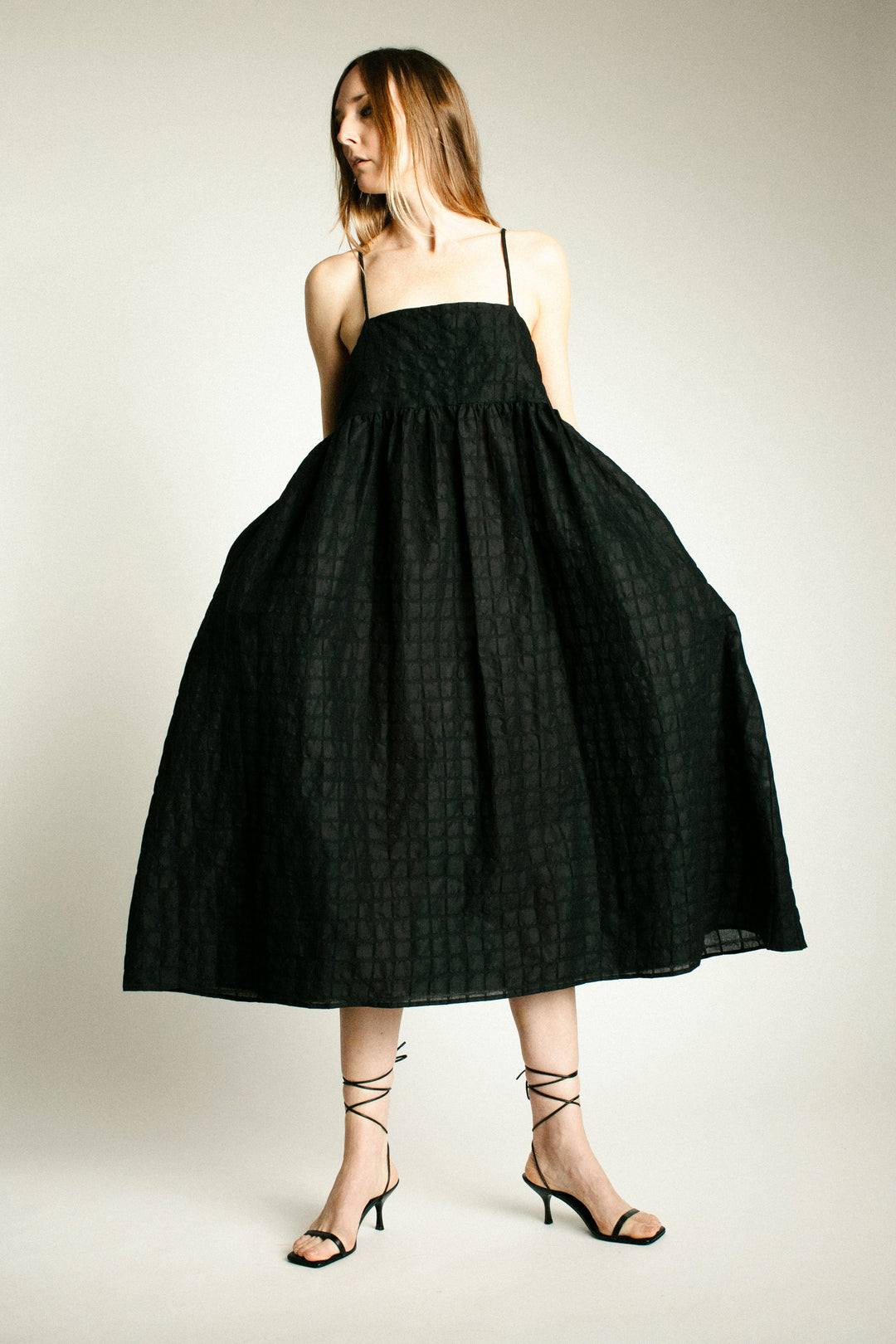 black crane long dress Sumi Black Velveteen Dress