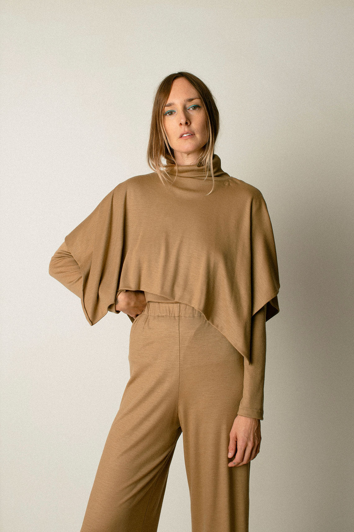 Camel Wool Mini Poncho