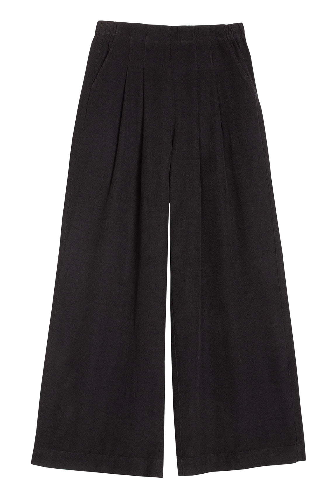 Navy Corduroy Wide Pleated Pant