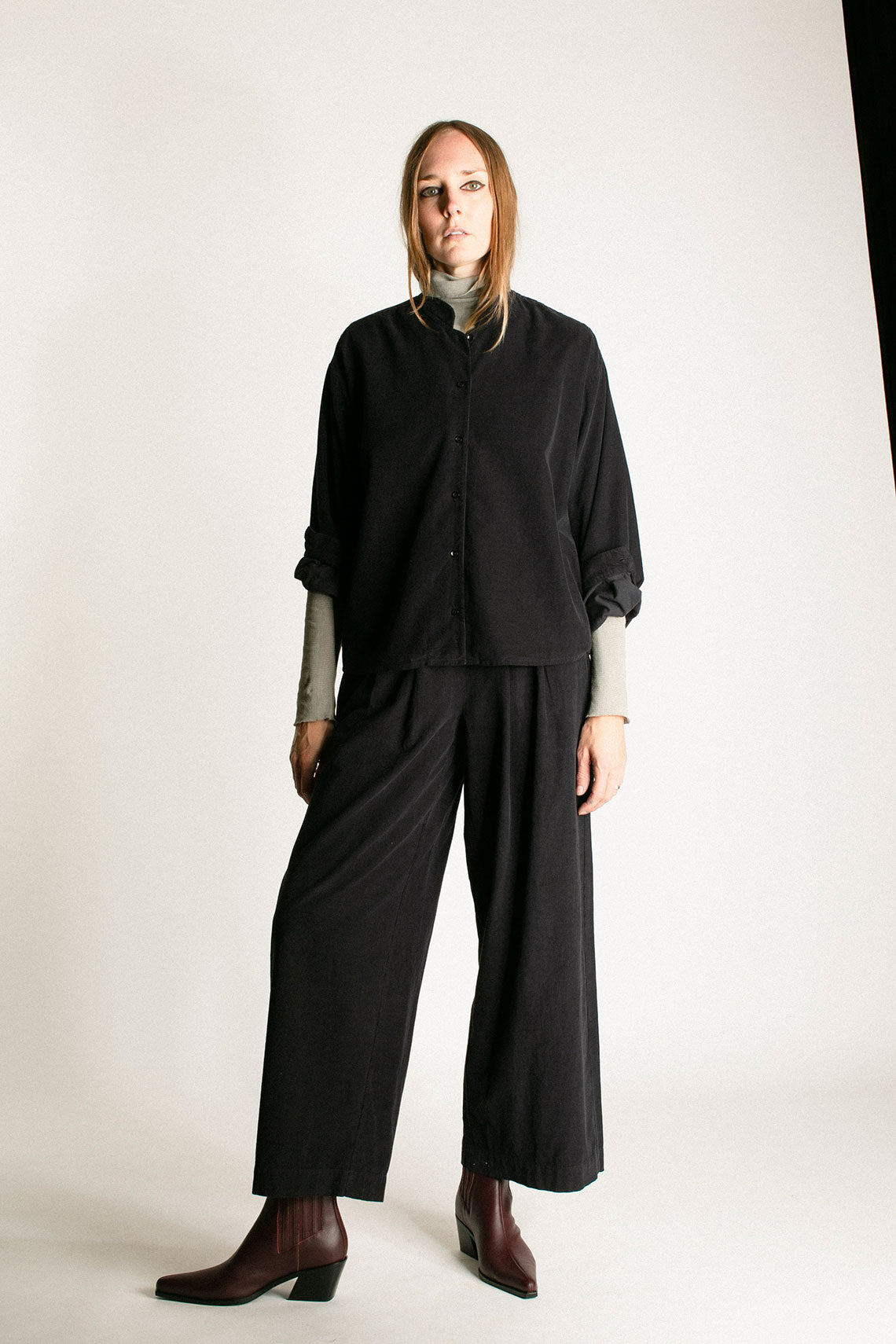 Navy Corduroy Wide Pleated Pant