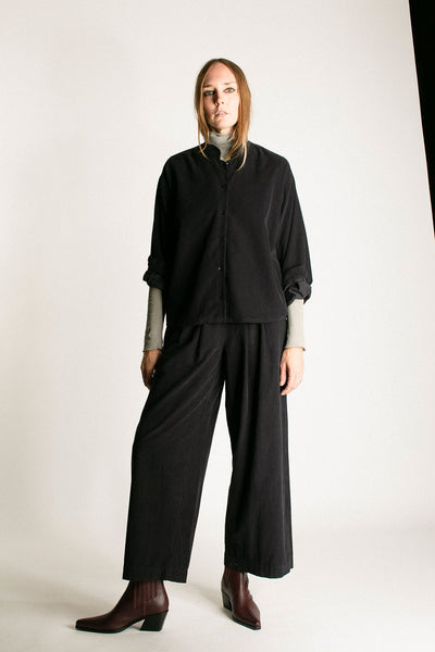 Navy Corduroy Wide Pleated Pant