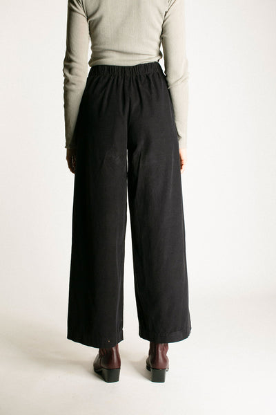 Navy Corduroy Wide Pleated Pant