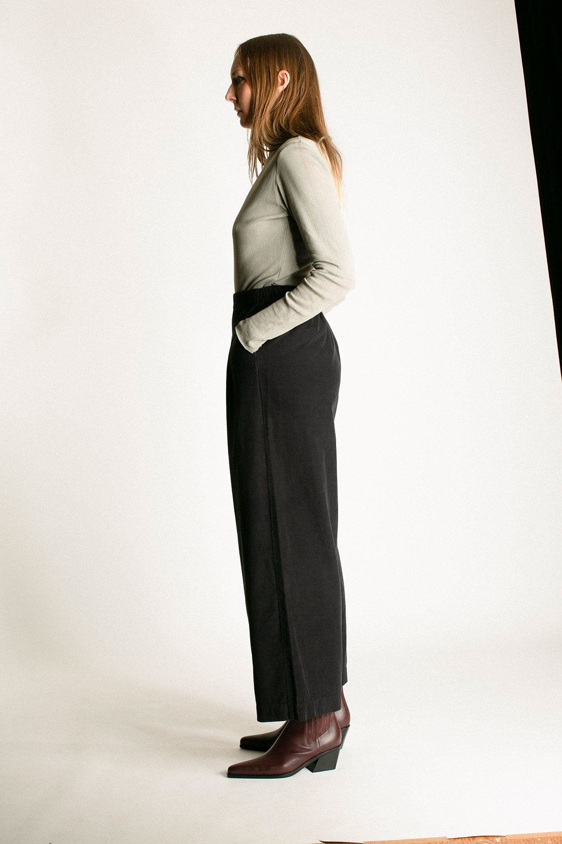 Navy Corduroy Wide Pleated Pant