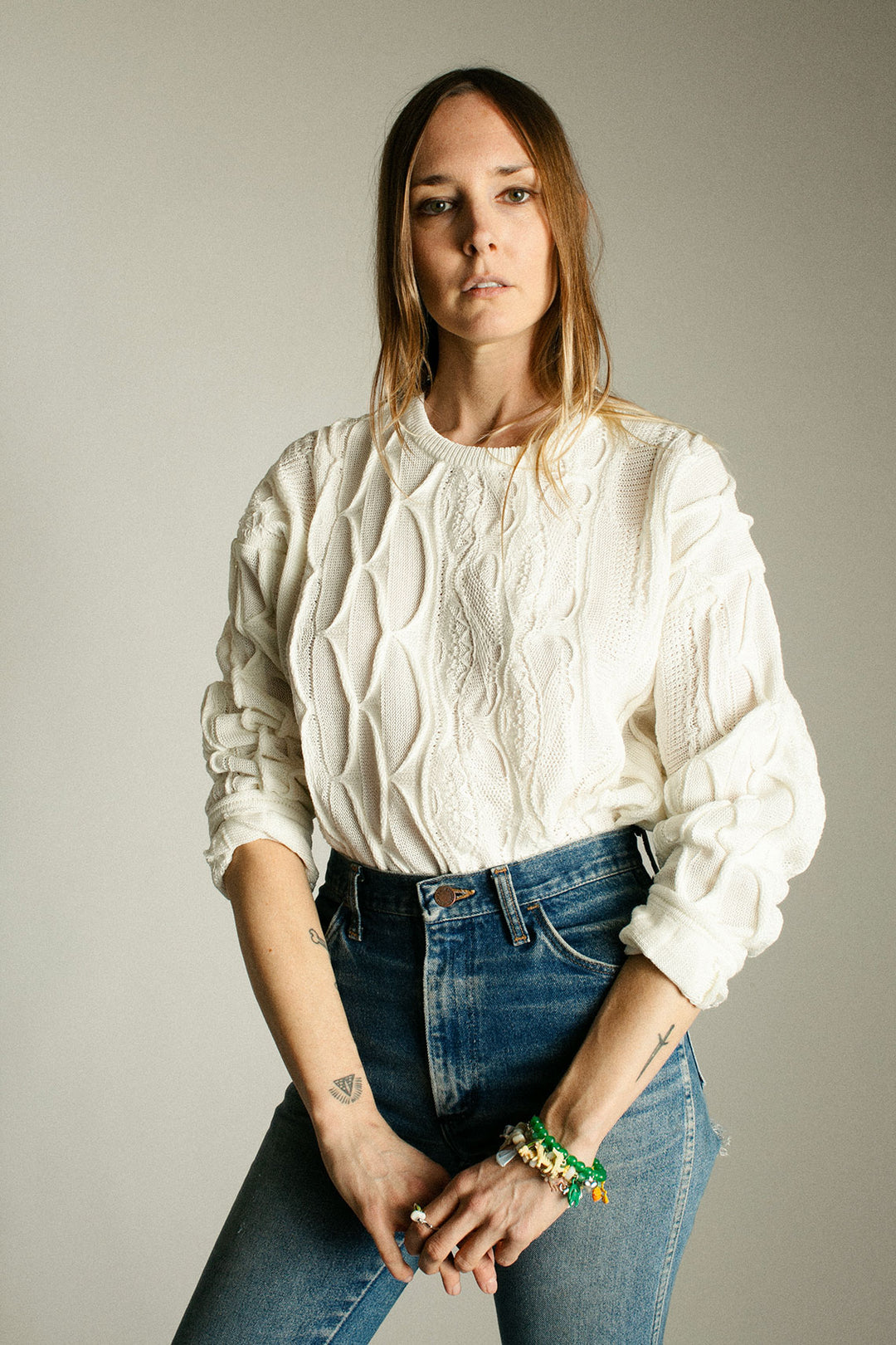 SALE 20% OFF - Black Crane - Ivory Cable Summer Knit Top – BONA DRAG