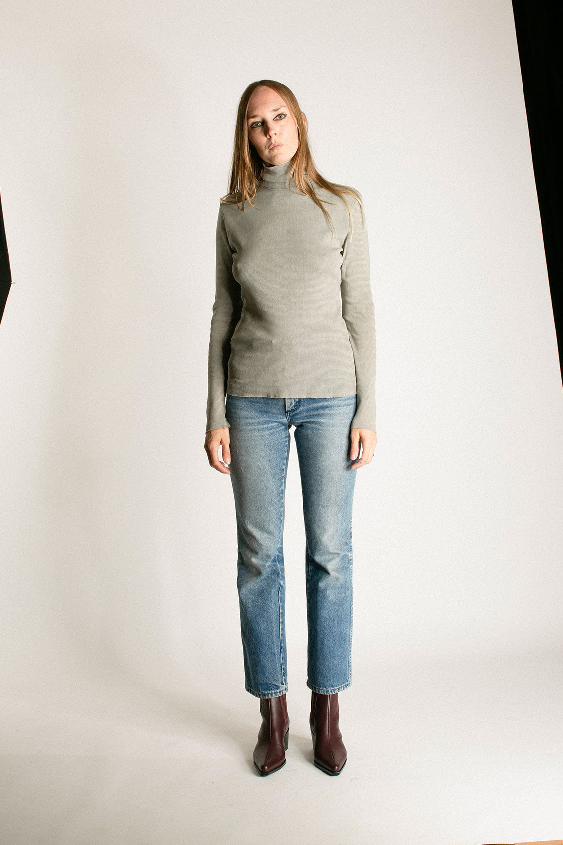 Limestone Double Mesh Turtleneck