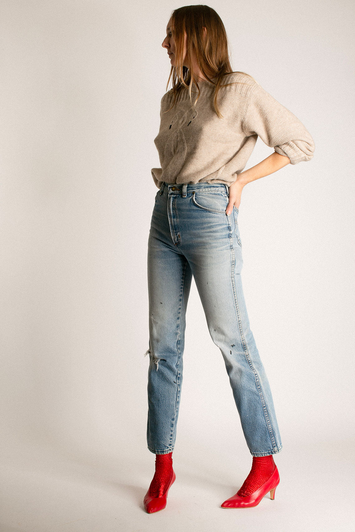 Oatmeal Swan Cable Knit Sweater