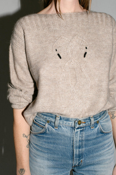 Oatmeal Swan Cable Knit Sweater