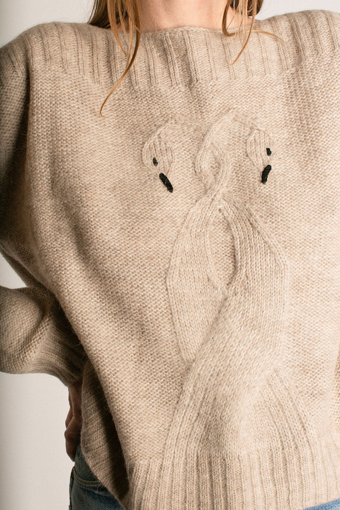 Oatmeal Swan Cable Knit Sweater