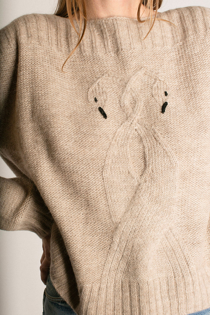 Emily Dawn Long - Oatmeal Swan Cable Knit Sweater – BONA DRAG