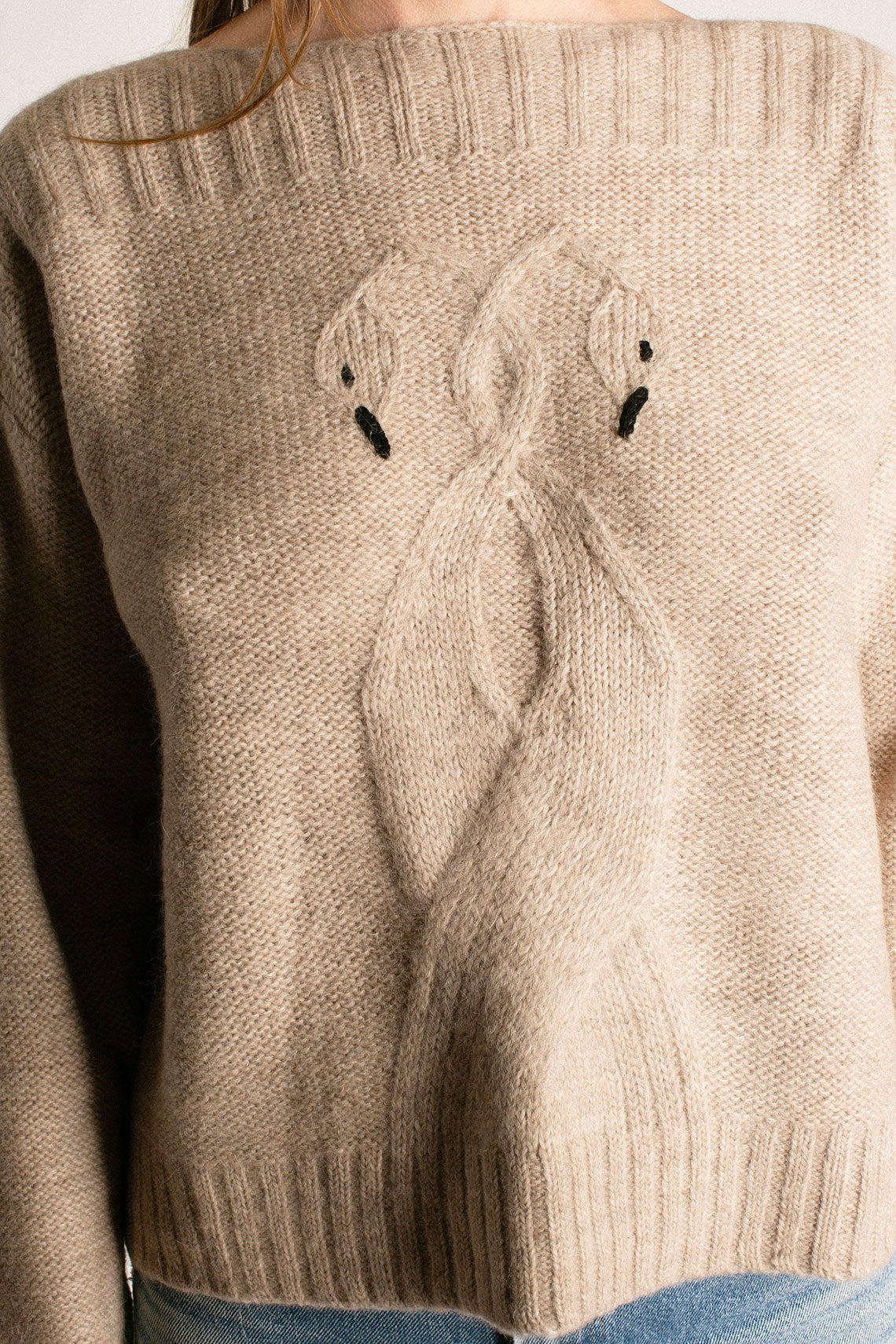 Oatmeal Swan Cable Knit Sweater
