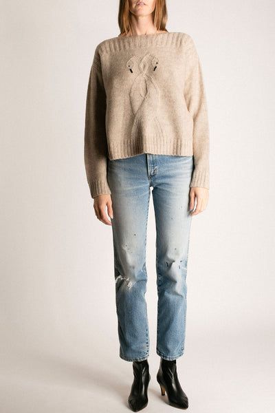 Oatmeal Swan Cable Knit Sweater
