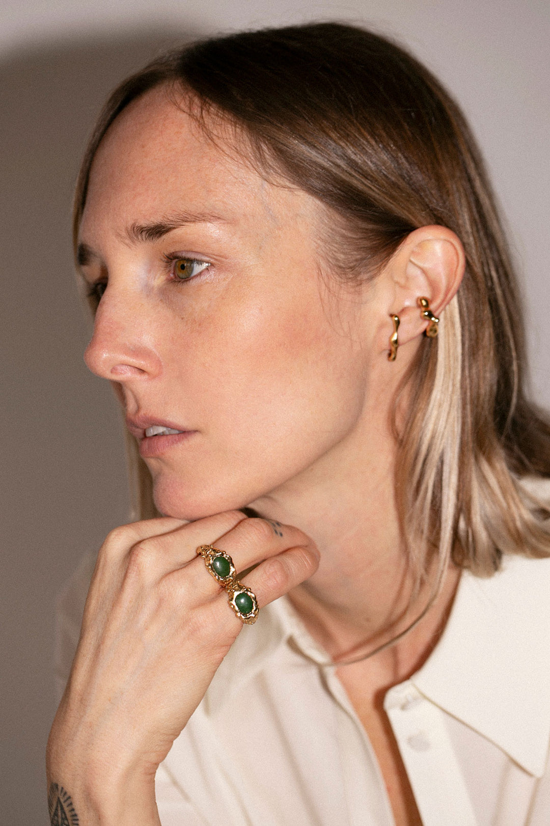 【新品】ROCA EYE Ring 14k Gold-Plated Jade ROCA EYE Ring