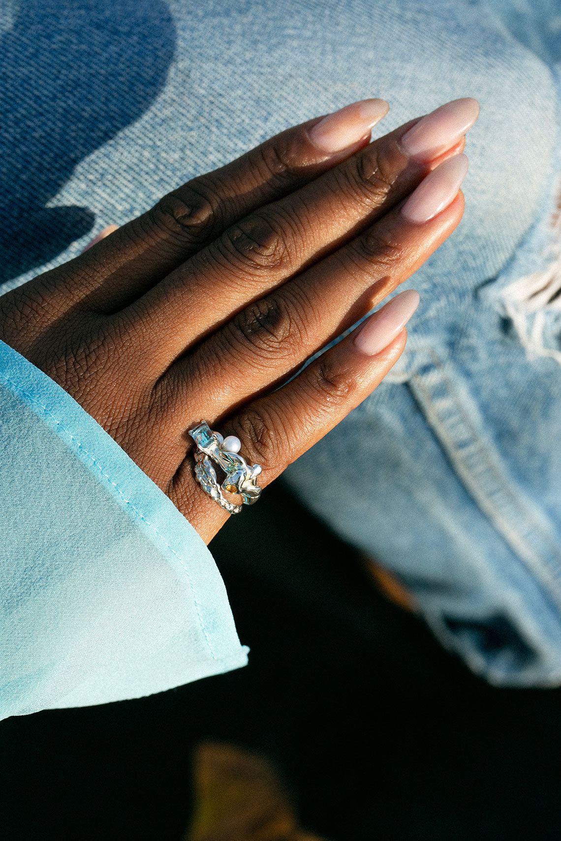 Silver Menage Ring with Citrine & Topaz