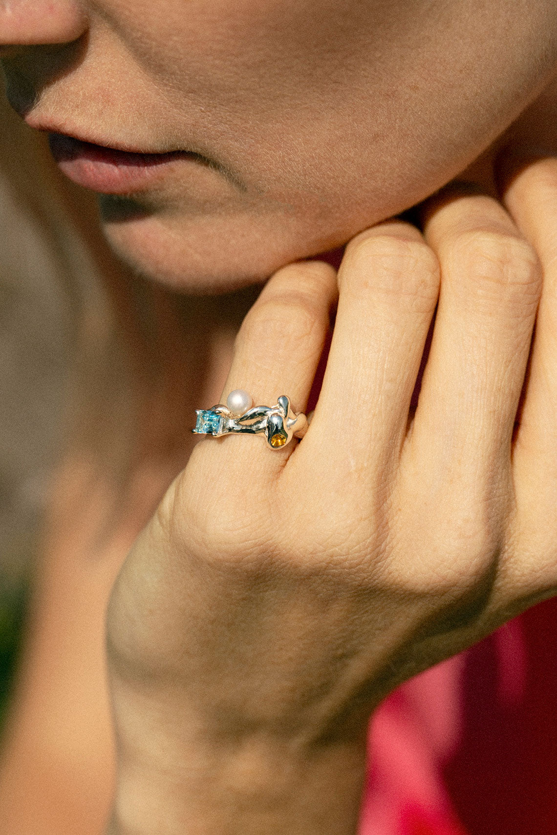 Silver Menage Ring with Citrine & Topaz