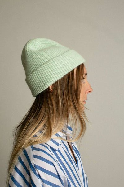 Soft Mint Cashmere Bea Rib Beanie