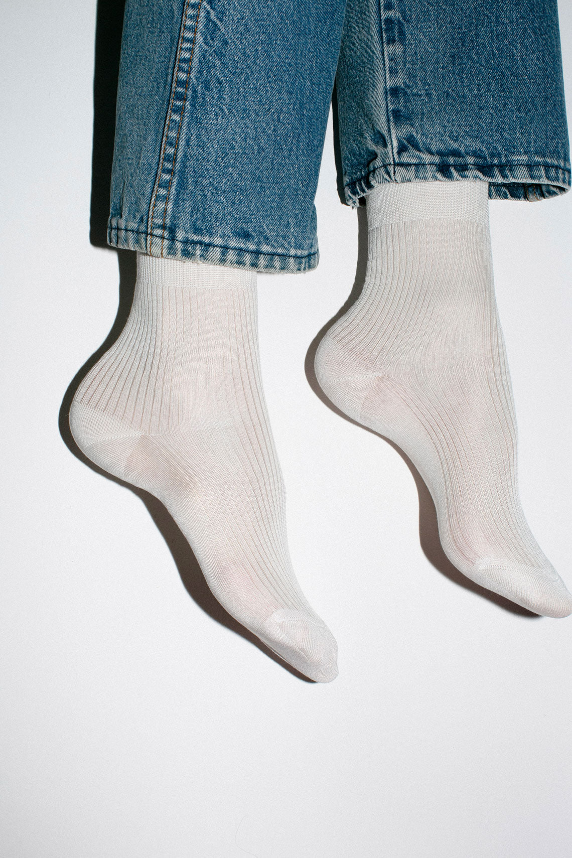 White One Ribbed Crew