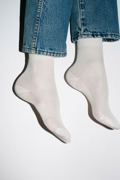 White One Ribbed Crew