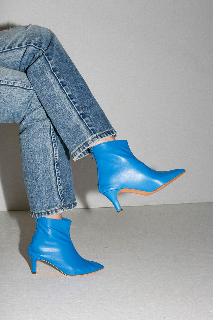 MASTROIANNI BLUE HIGH HEEL DRESS BOOTS Saxe Blue Gloss Mid Calf High Heel Boots | Tajna Shoes  main image 4