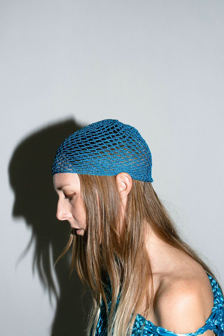 Nia Thomas - Teal Crochet Cap – BONA DRAG