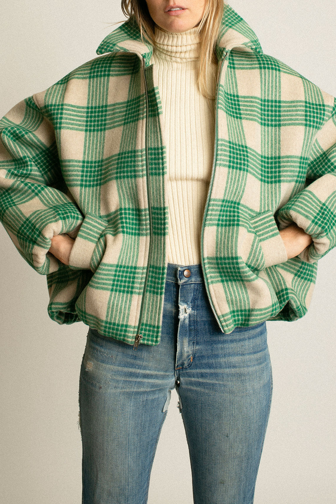 Cream & Green Plaid Wicke Jacket