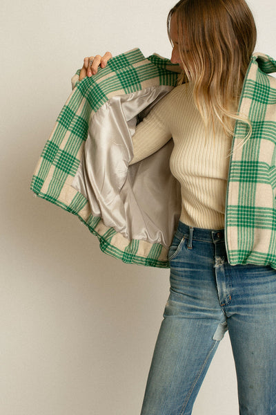 Cream & Green Plaid Wicke Jacket