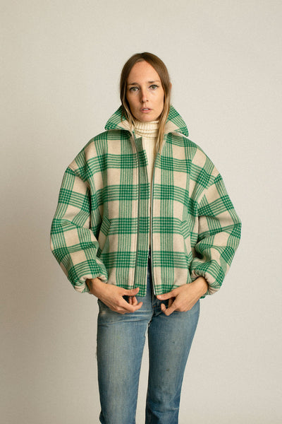 Cream & Green Plaid Wicke Jacket