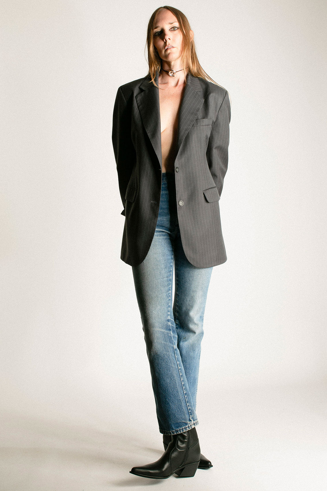 Charcoal Pinstripe Twill Blazer