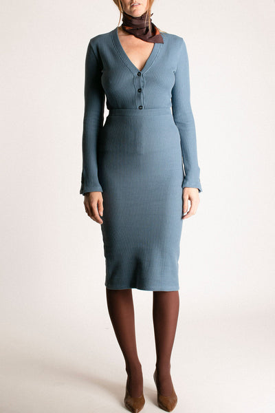 Slate Blue Cassatt Rib Cardigan