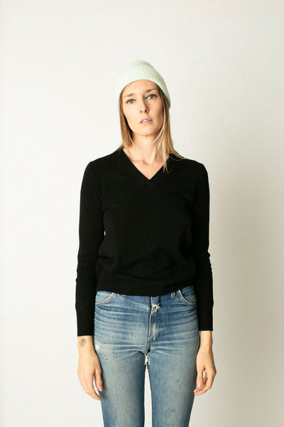 Black Deep V Neck Sweater