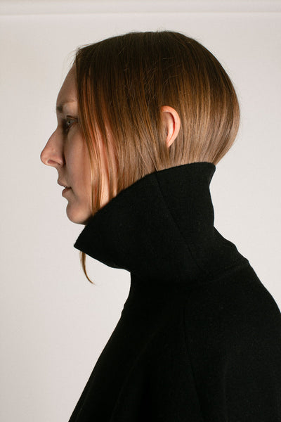 Black High Neck Poncho