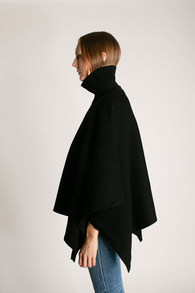 Black High Neck Poncho