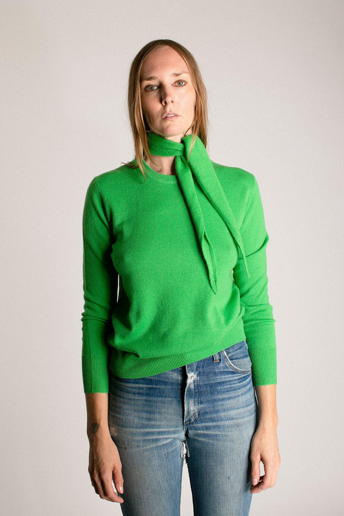 Green Cashmere Crew Neck Sweater