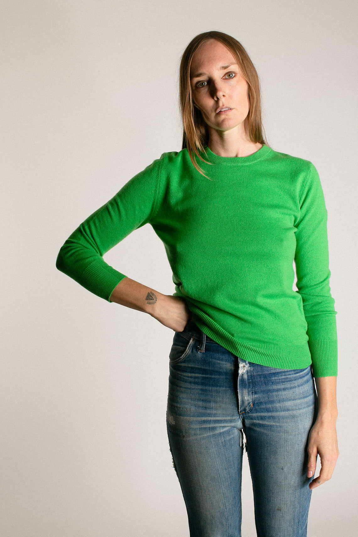 Green Cashmere Crew Neck Sweater