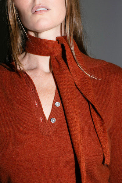 Brick Cashmere Polo Sweater