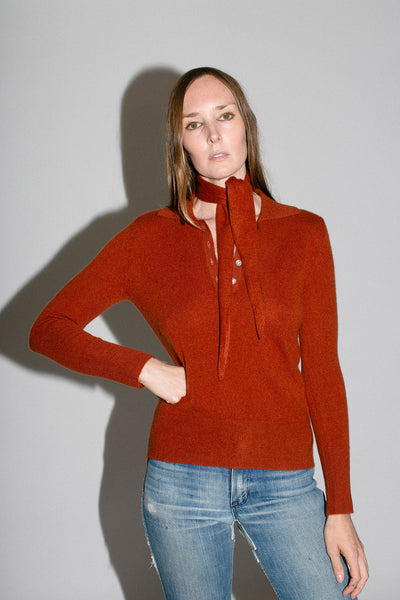 Brick Cashmere Polo Sweater