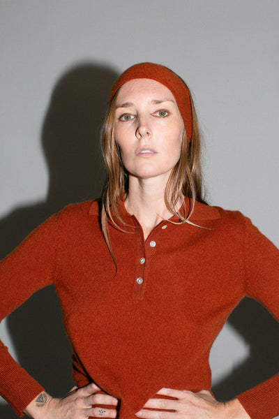 Brick Cashmere Polo Sweater